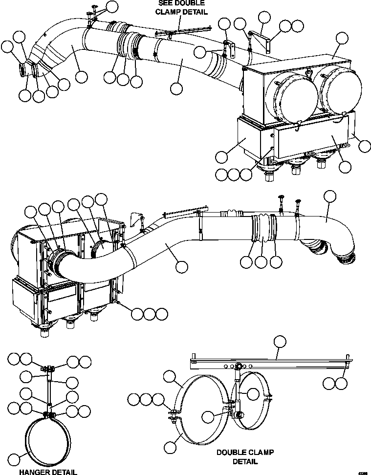 Komatsu parts book diagram for AFE57-GH 830E-1AC S/N A30822 - A30823 & A30831 - A30833 KONKOLA COPPER: LH AIR CLEANER PIPING