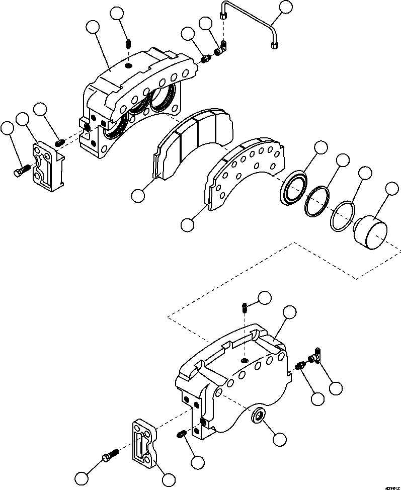 Komatsu parts book diagram for AFE57-GH 830E-1AC S/N A30822 - A30823 & A30831 - A30833 KONKOLA COPPER: FRONT DISC BRAKE ASSEMBLY   PB7362