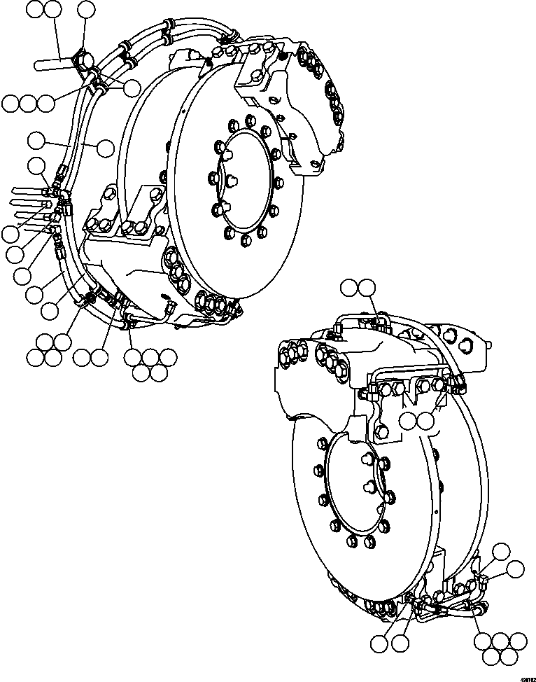 Komatsu parts book diagram for AFE57-GH 830E-1AC S/N A30822 - A30823 & A30831 - A30833 KONKOLA COPPER: REAR DISC & PARKING BRAKE PIPING