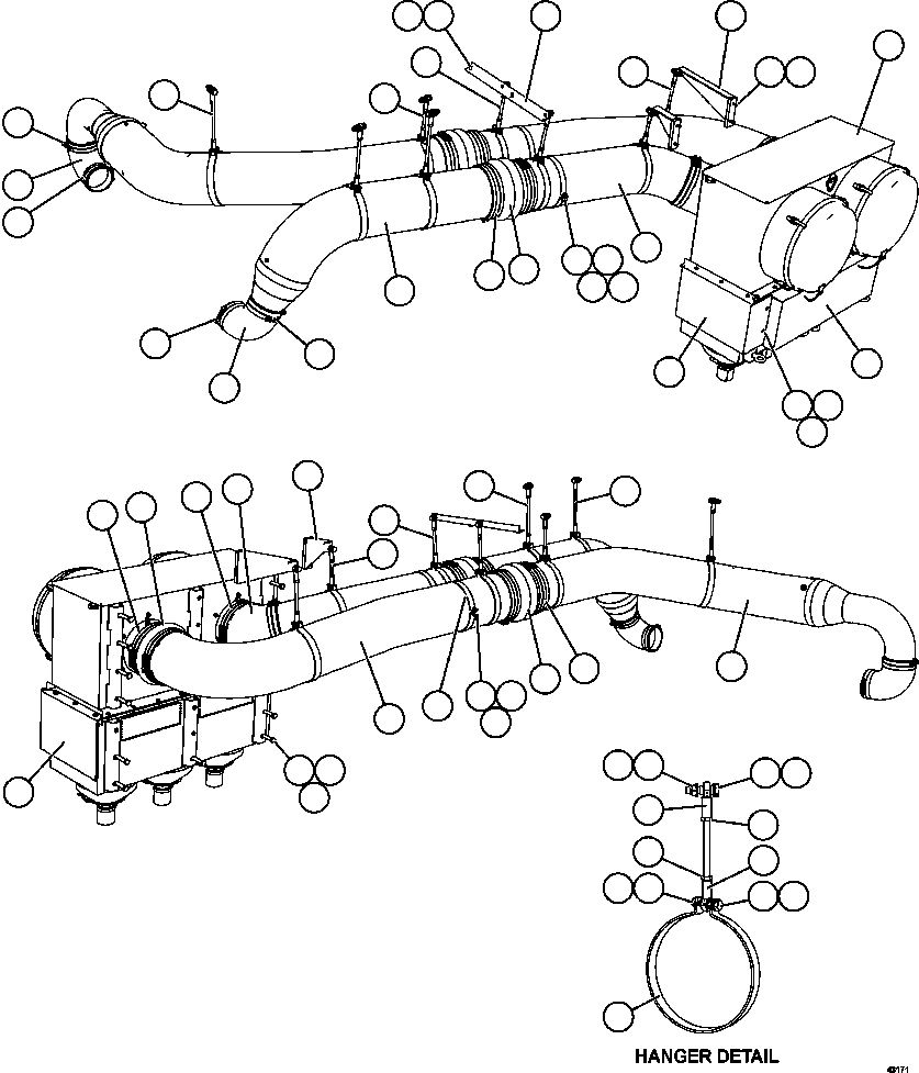 Komatsu parts book diagram for AFE57-GK 830E-1AC S/N A30840 - A30841  HIBBING TACONITE: LH AIR CLEANER PIPING