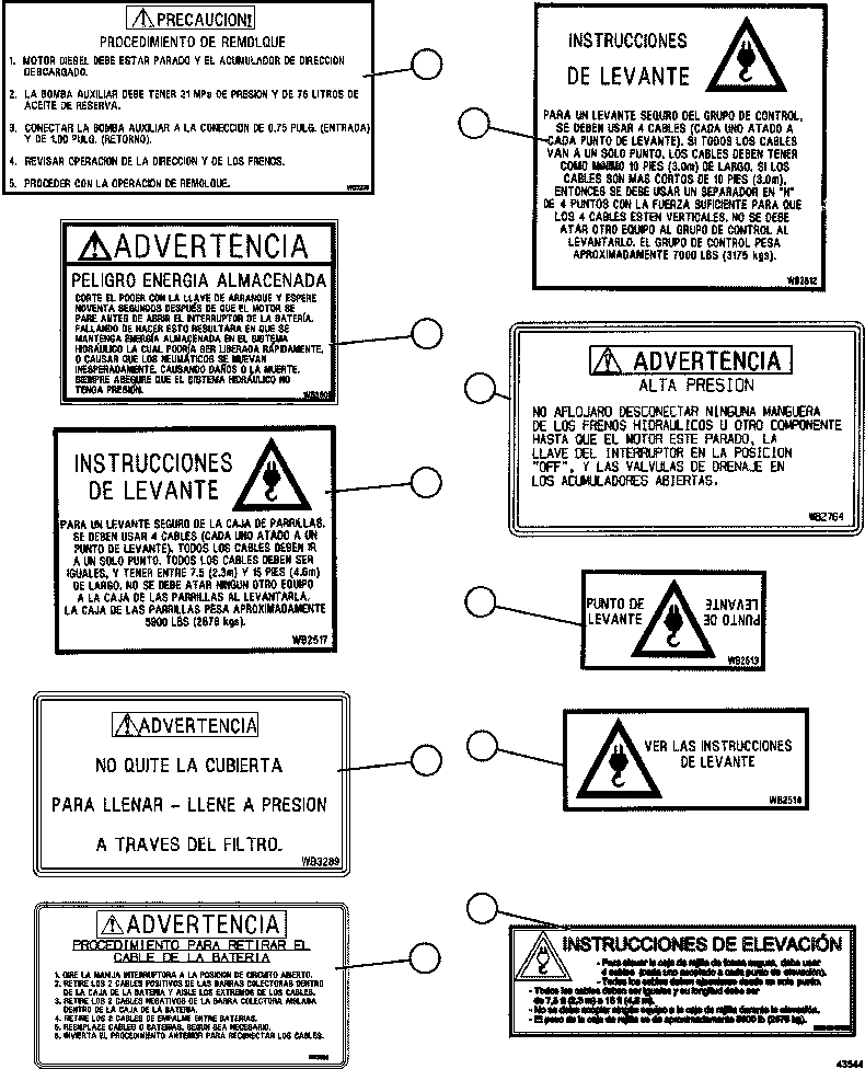 Komatsu parts book diagram for AFE57-GU 830E-1AC S/N A40884 - A40887 & A40895 - A40899  MANTOS BLANCOS: DECALS & WARNINGS (SPANISH)     3/5