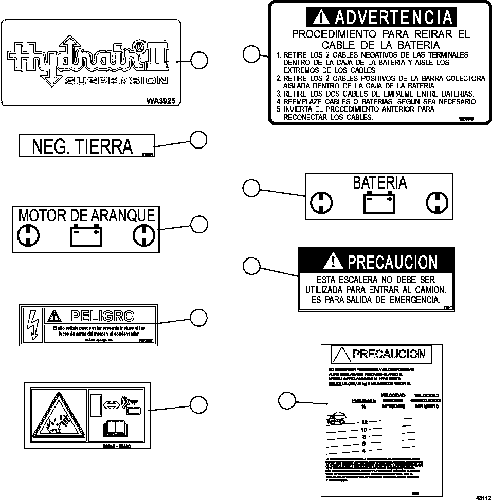 Komatsu parts book diagram for AFE57-GU 830E-1AC S/N A40884 - A40887 & A40895 - A40899  MANTOS BLANCOS: DECALS & WARNINGS (SPANISH)     4/5