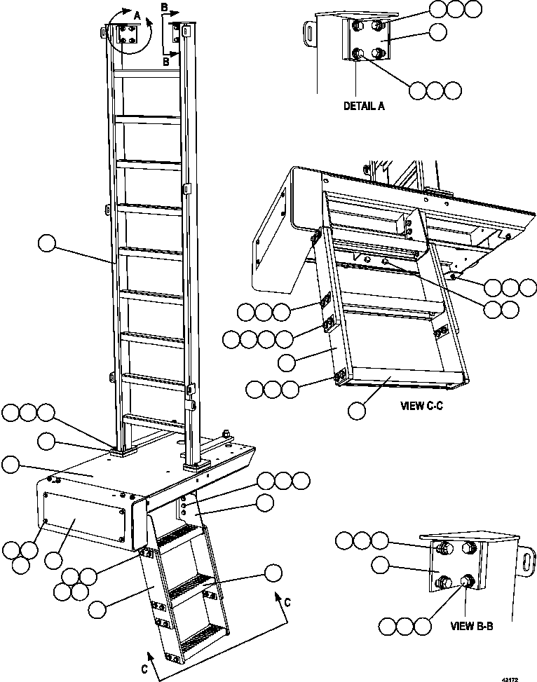 Komatsu parts book diagram for AFE57-GU 830E-1AC S/N A40884 - A40887 & A40895 - A40899  MANTOS BLANCOS: LH LADDER & PLATFORM