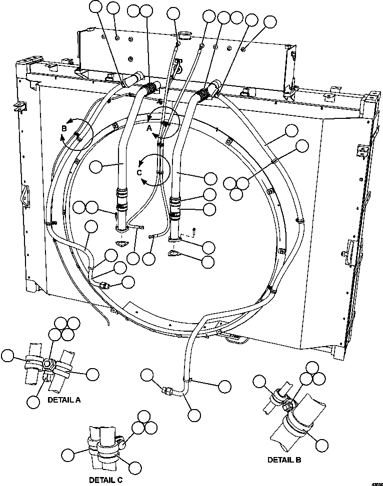 Komatsu parts book diagram for AFE57-GU 830E-1AC S/N A40884 - A40887 & A40895 - A40899  MANTOS BLANCOS: COOLING SYSTEM PIPING  1/3
