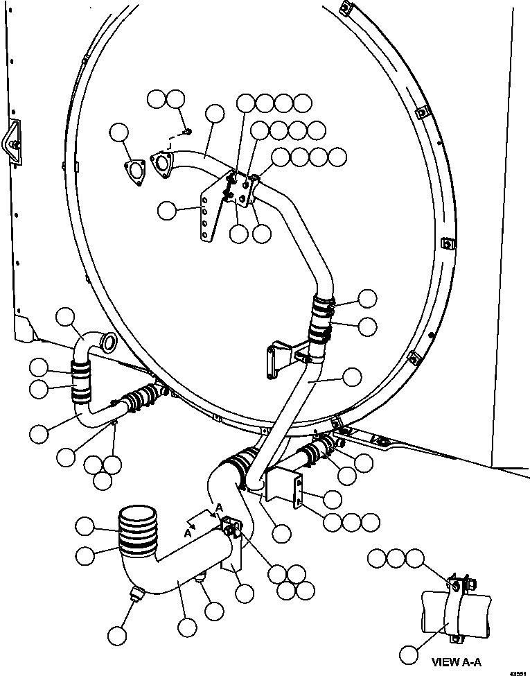 Komatsu parts book diagram for AFE57-GU 830E-1AC S/N A40884 - A40887 & A40895 - A40899  MANTOS BLANCOS: COOLING SYSTEM PIPING  2/3
