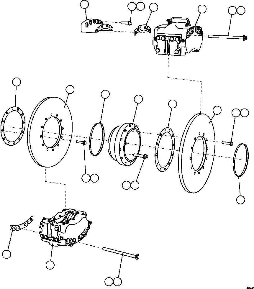 Komatsu parts book diagram for AFE57-GU 830E-1AC S/N A40884 - A40887 & A40895 - A40899  MANTOS BLANCOS: REAR BRAKE INSTALLATION
