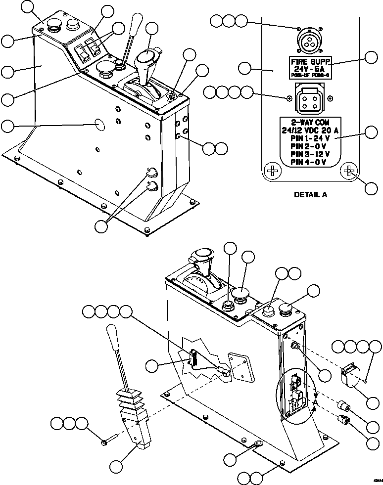 Komatsu parts book diagram for AFE57-GU 830E-1AC S/N A40884 - A40887 & A40895 - A40899  MANTOS BLANCOS: CENTER CONSOLE MODULE INSTALLATION