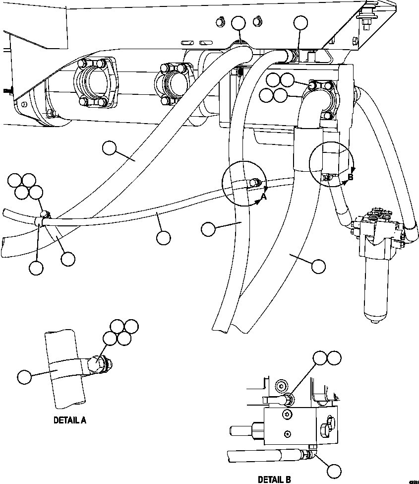 Komatsu parts book diagram for AFE57-GU 830E-1AC S/N A40884 - A40887 & A40895 - A40899  MANTOS BLANCOS: STEERING PUMP PIPING   1/2