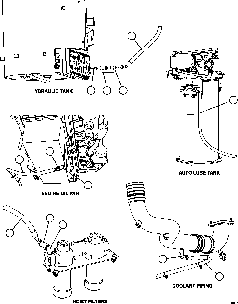 Komatsu parts book diagram for AFE57-GU 830E-1AC S/N A40884 - A40887 & A40895 - A40899  MANTOS BLANCOS: SERVICE CENTER PIPING   1/3