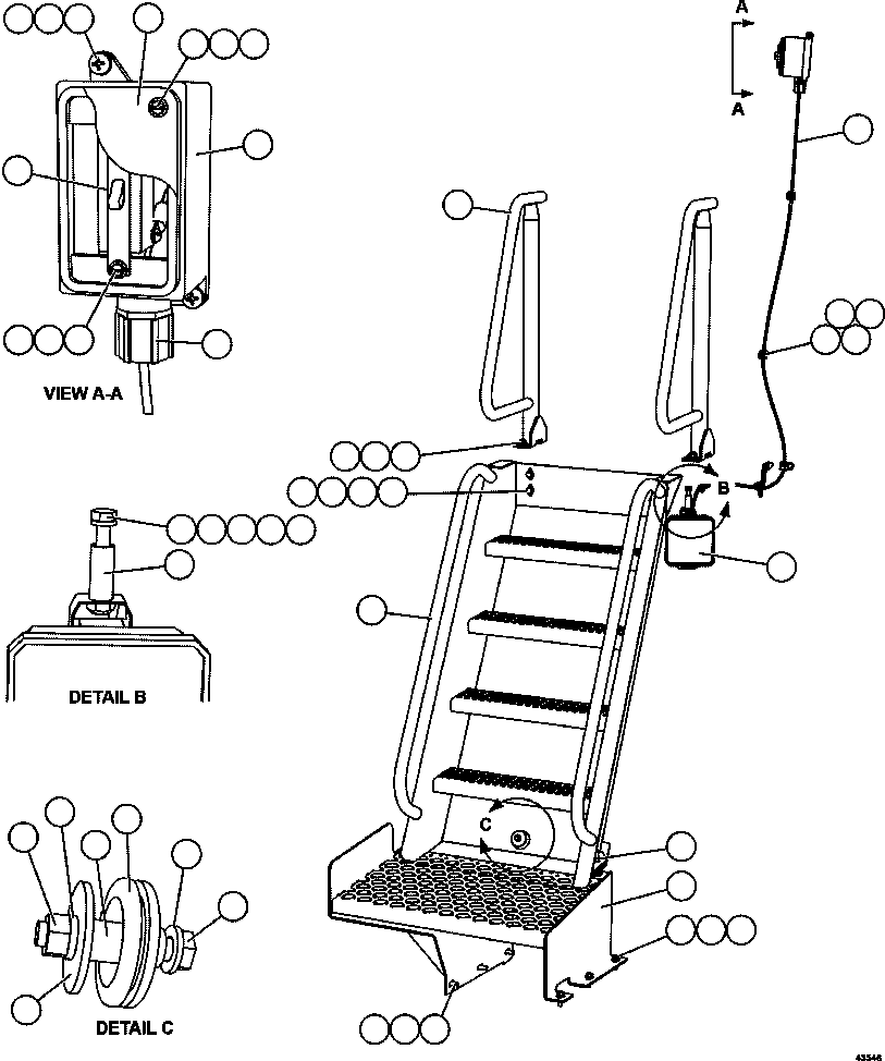 Komatsu parts book diagram for AFE57-GU 830E-1AC S/N A40884 - A40887 & A40895 - A40899  MANTOS BLANCOS: REAR ACCESS LADDER & LIGHT
