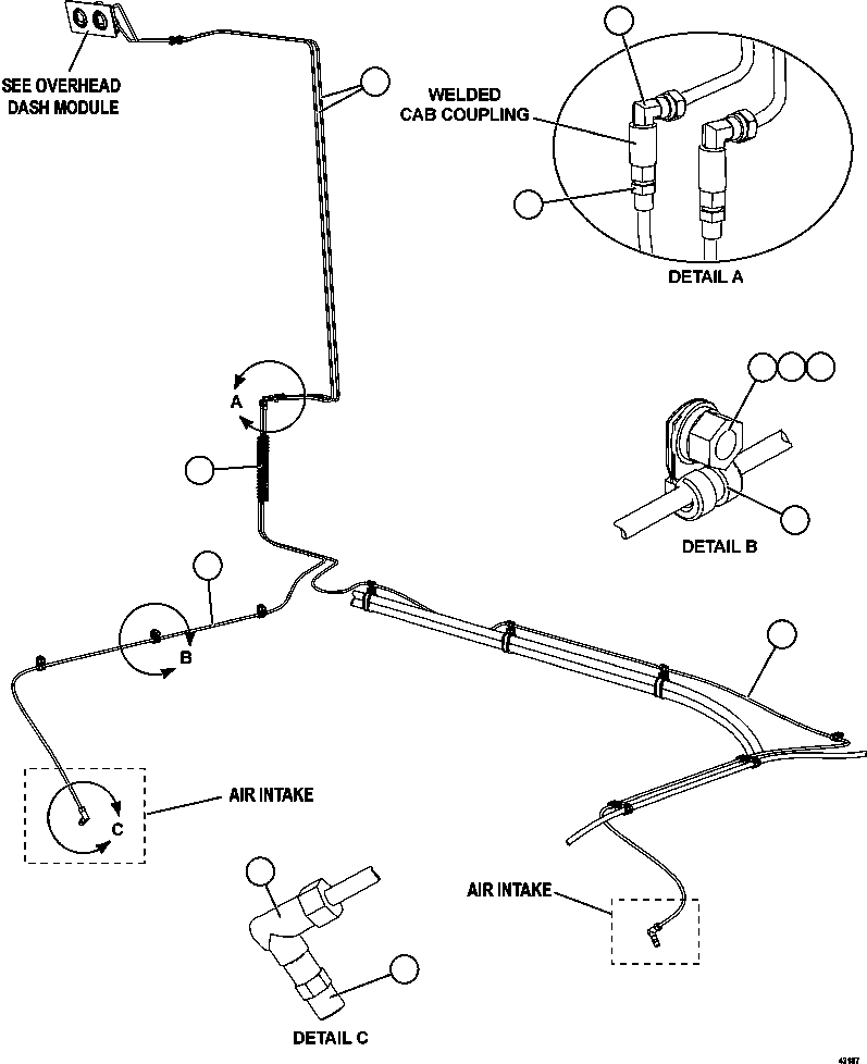 Komatsu parts book diagram for AFE57-GV 830E-1AC S/N A40890 & A40900  TECK CMO: AIR CLEANER INDICATOR PIPING