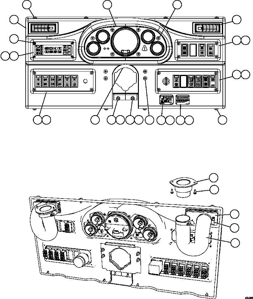 Komatsu parts book diagram for AFE57-GV 830E-1AC S/N A40890 & A40900  TECK CMO: INSTRUMENT PANEL ASSEMBLY          X83-00-05180