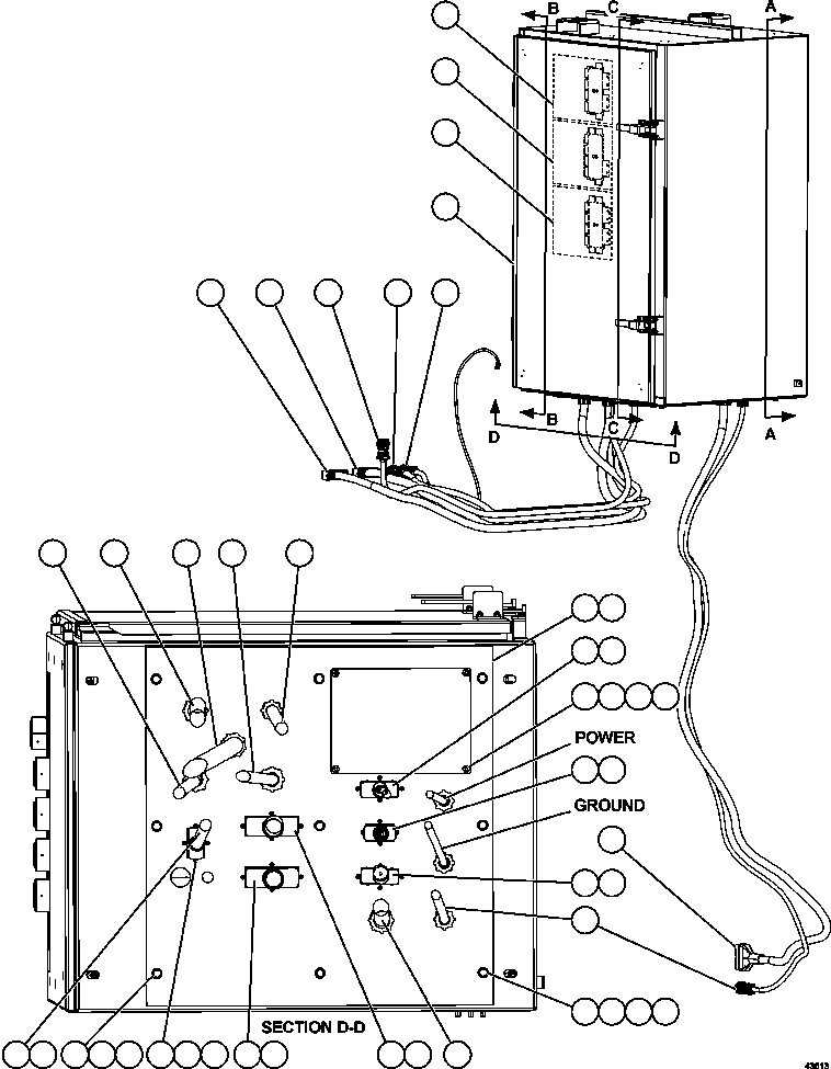 Komatsu parts book diagram for AFE57-GV 830E-1AC S/N A40890 & A40900  TECK CMO: AUXILIARY CONTROL CABINET - CABLE CONNECTIONS