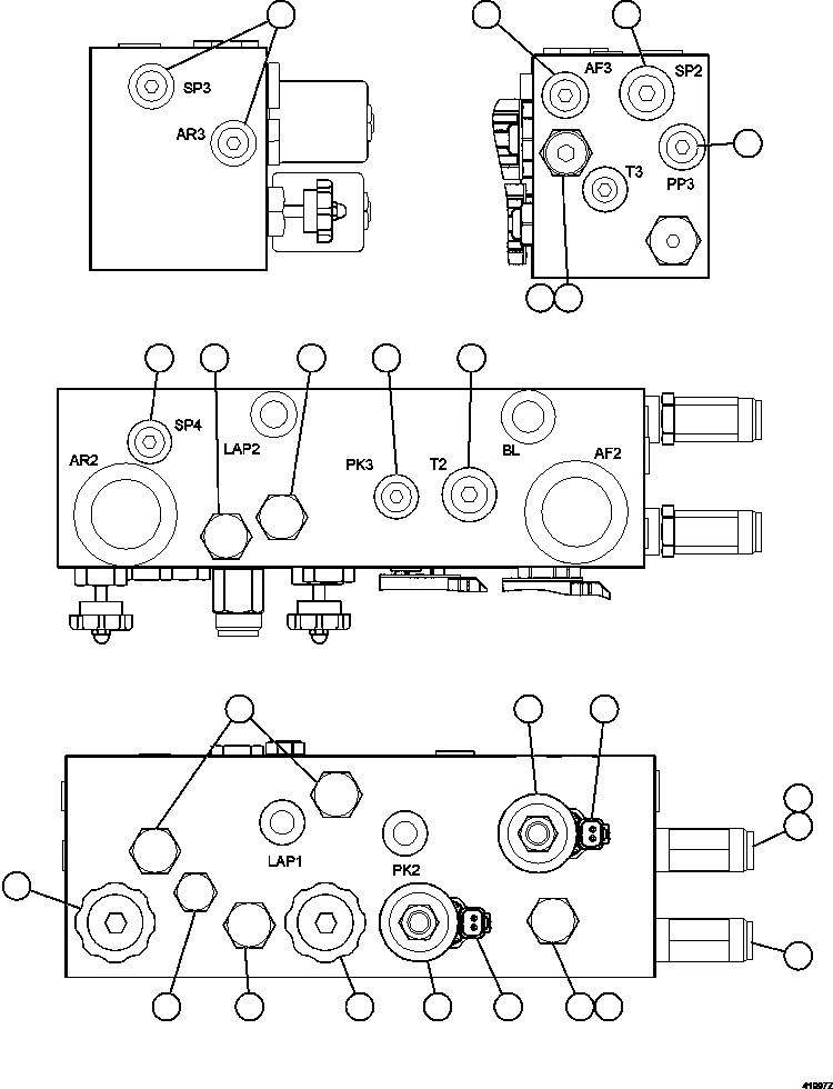 Komatsu parts book diagram for AFE57-GV 830E-1AC S/N A40890 & A40900  TECK CMO: BRAKE MANIFOLD - TWO CIRCUIT    PC1995