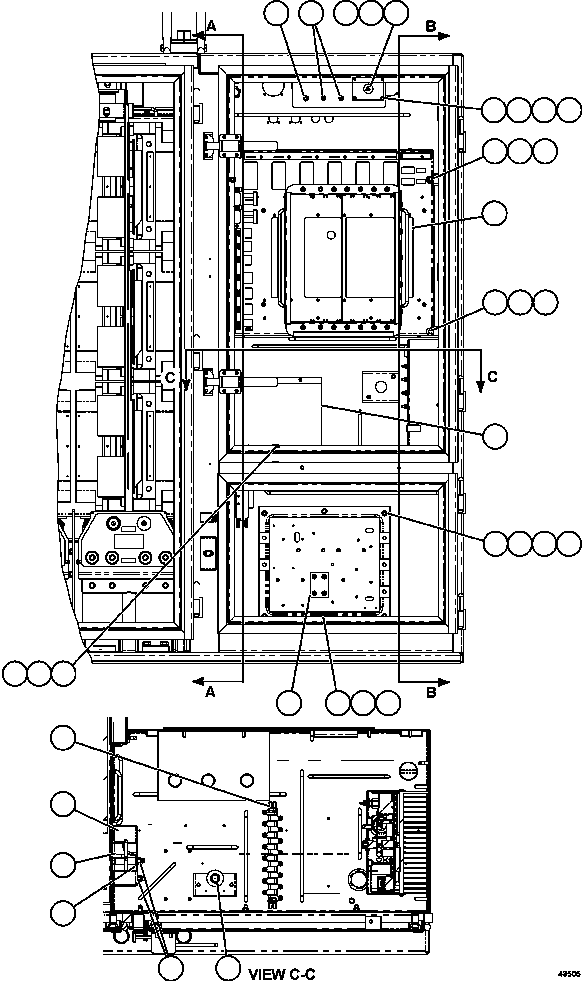 Komatsu parts book diagram for AFE57-GV 830E-1AC S/N A40890 & A40900  TECK CMO: CTRL CABINET - LEFT COMPARTMENT  1/2  58E-43-00021