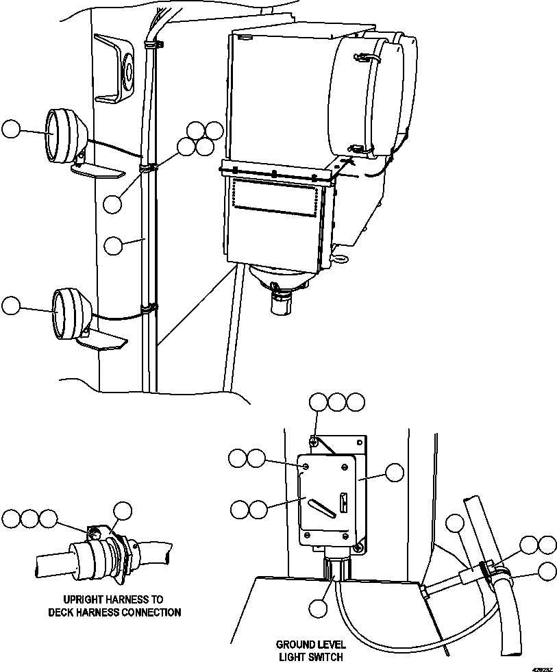 Komatsu parts book diagram for AFE57-HM 830E-1AC S/N A40953  UNITED TACONITE: LH UPRIGHT SERVICE LIGHTS
