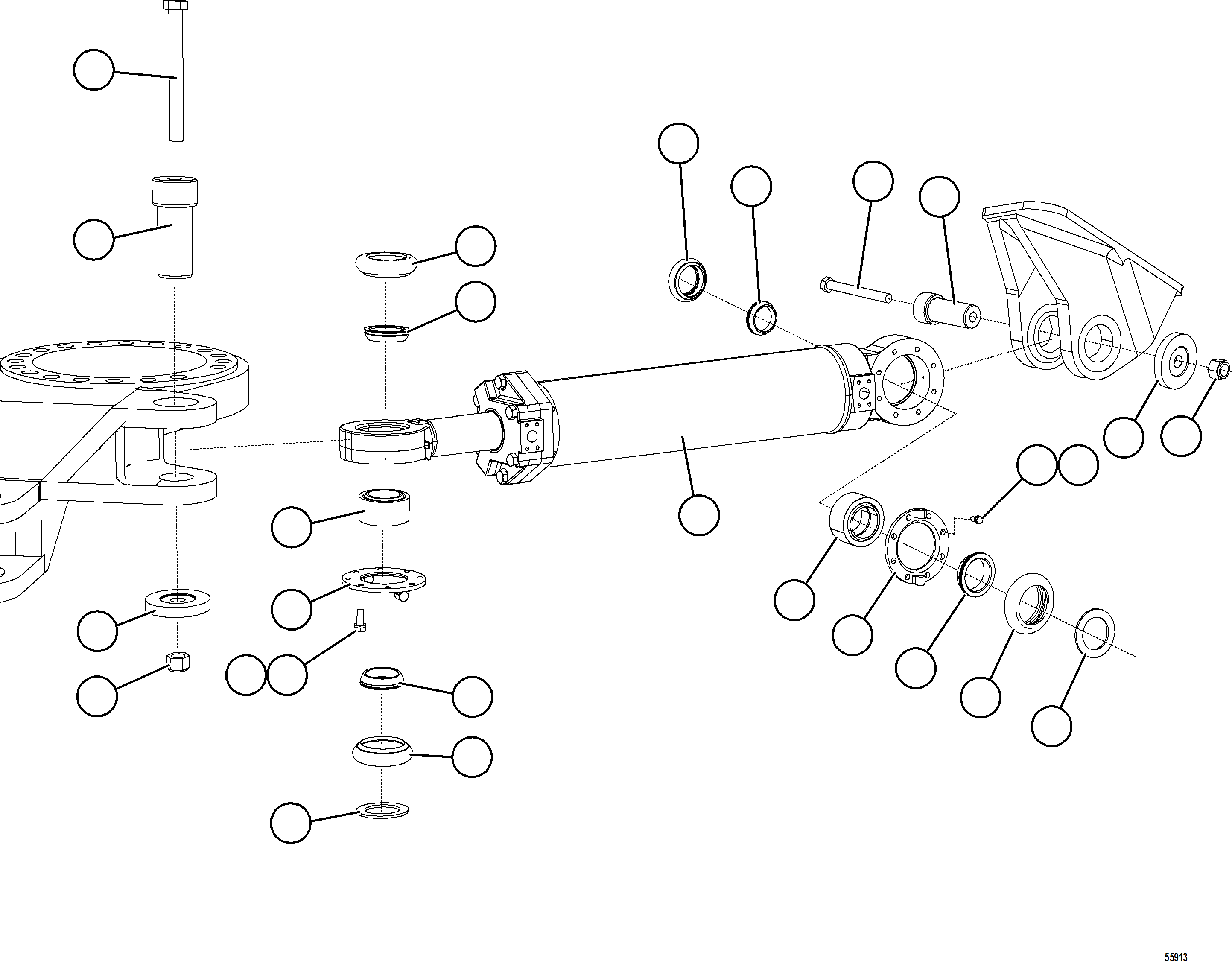 Komatsu parts book diagram for AFE57-HT 830E-1AC S/N A40966, A40987 & A40990 - A40992  SEVERSTAL: STEERING CYLINDER INSTALLATION