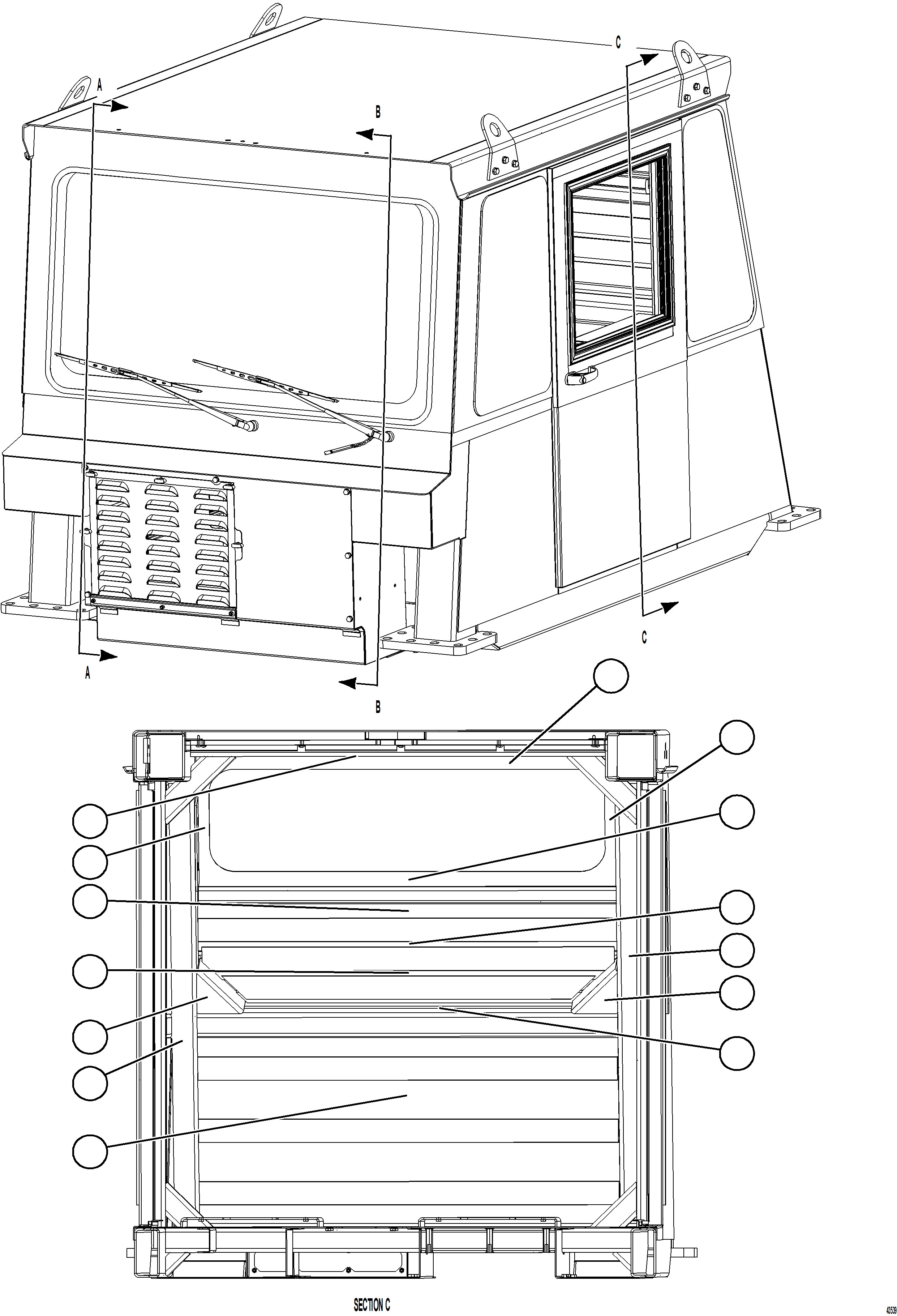 Komatsu parts book diagram for AFE57-HT 830E-1AC S/N A40966, A40987 & A40990 - A40992  SEVERSTAL: CAB CARPET   1/2  (S/N A40966)