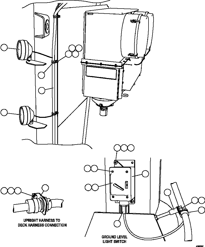 Komatsu parts book diagram for AFE57-HT 830E-1AC S/N A40966, A40987 & A40990 - A40992  SEVERSTAL: LH UPRIGHT SERVICE LIGHTS