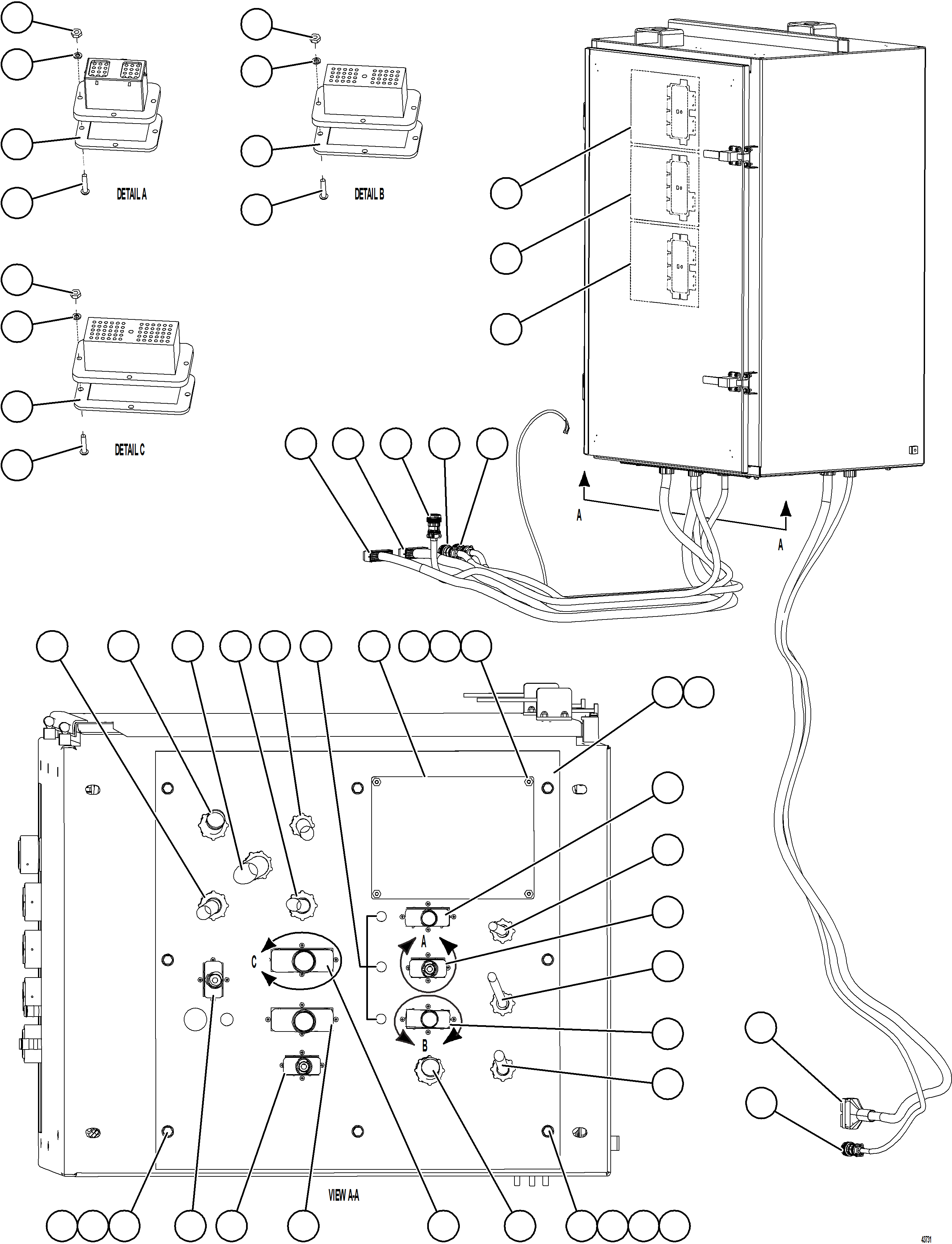 Komatsu parts book diagram for AFE57-HT 830E-1AC S/N A40966, A40987 & A40990 - A40992  SEVERSTAL: AUXILIARY CONTROL CABINET - CABLE CONNECTIONS