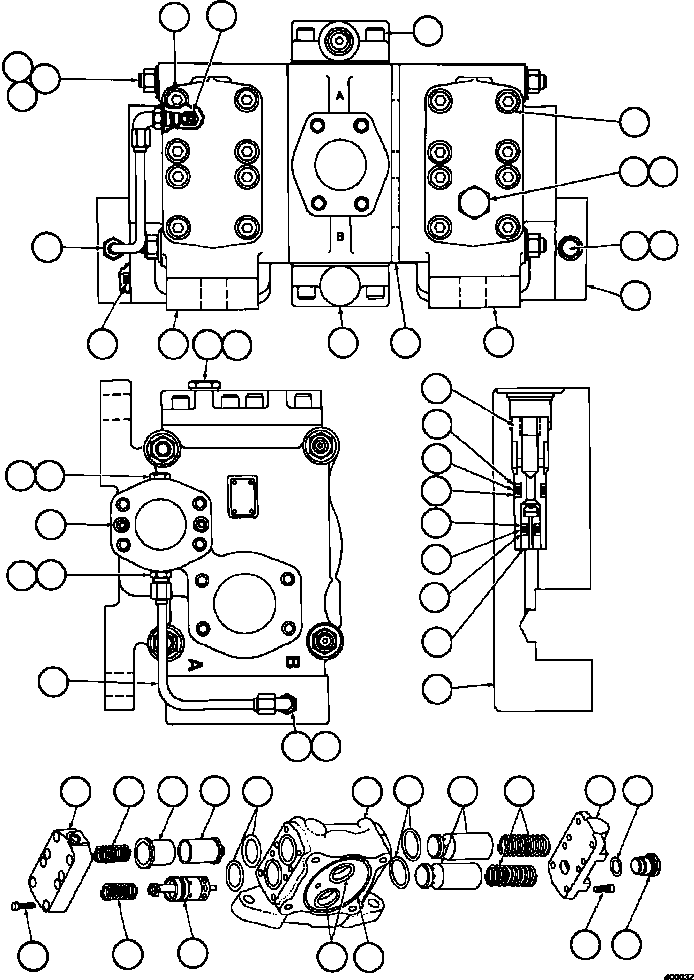 Komatsu parts book diagram for AFE57-HT 830E-1AC S/N A40966, A40987 & A40990 - A40992  SEVERSTAL: HOIST CONTROL VALVE ASSEMBLY          PB6921