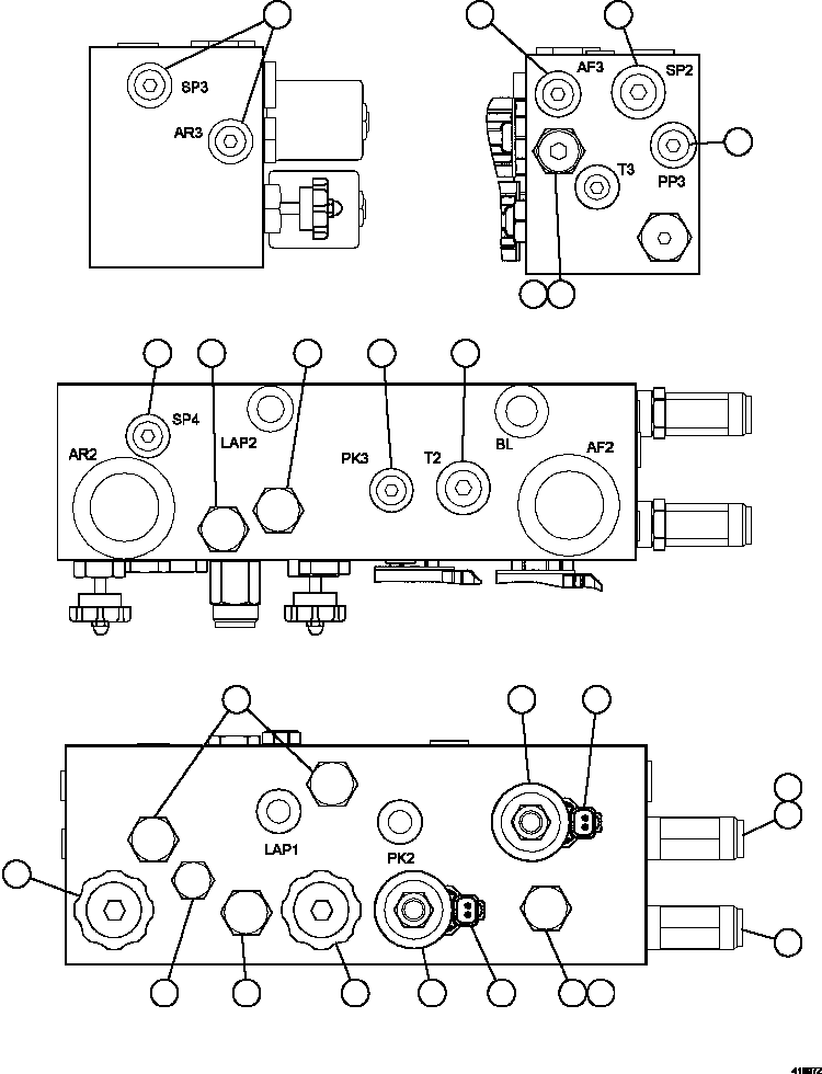 Komatsu parts book diagram for AFE57-HT 830E-1AC S/N A40966, A40987 & A40990 - A40992  SEVERSTAL: BRAKE MANIFOLD - TWO CIRCUIT    PC1995
