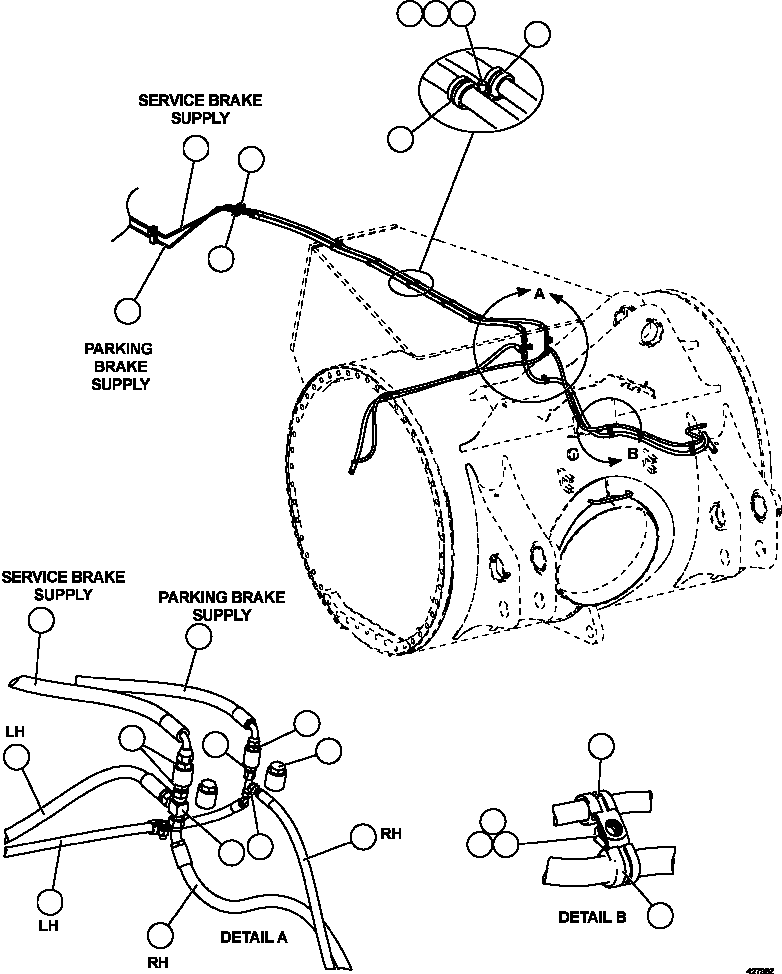 Komatsu parts book diagram for AFE57-HT 830E-1AC S/N A40966, A40987 & A40990 - A40992  SEVERSTAL: REAR BRAKE PIPING   2/3
