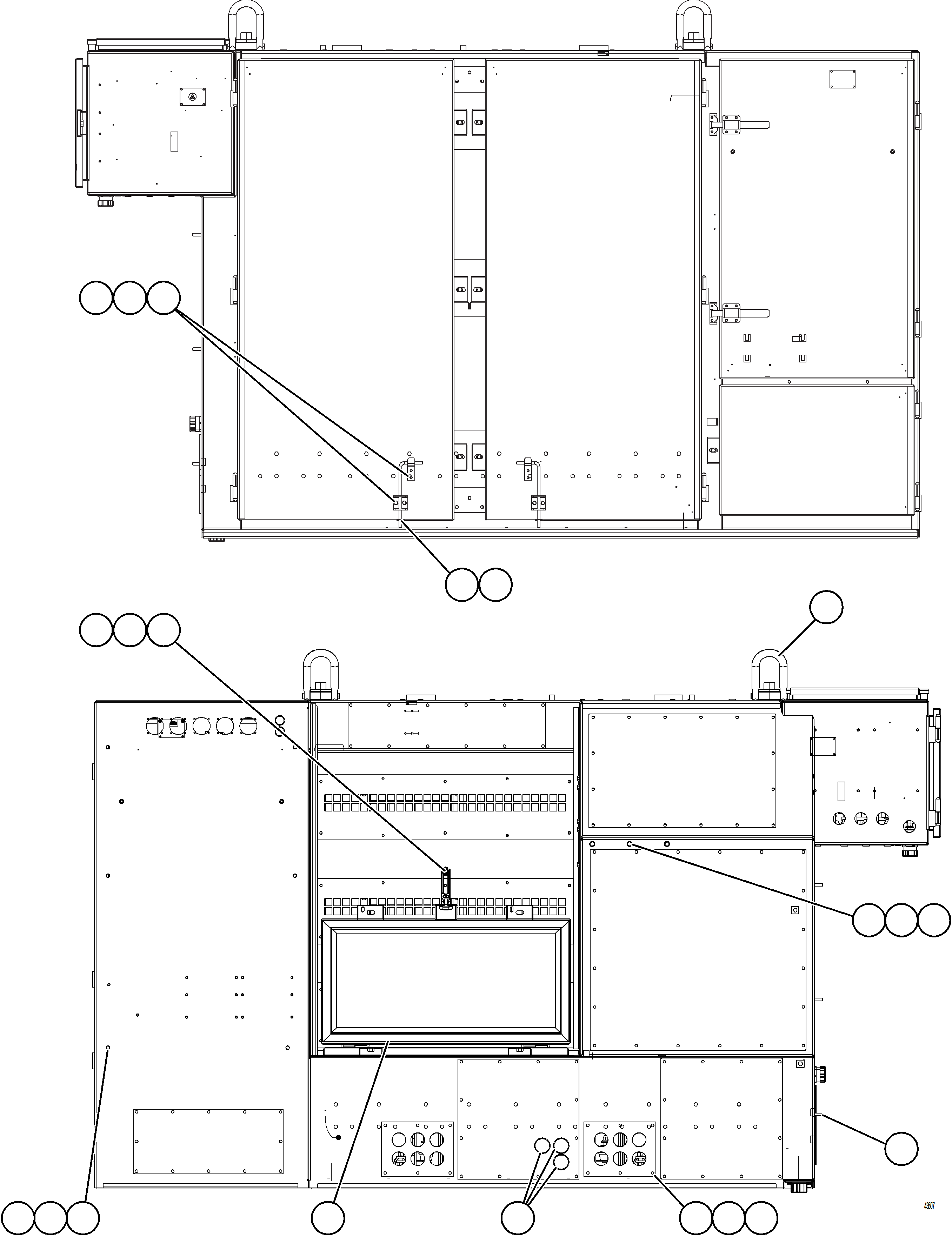 Komatsu parts book diagram for AFE57-HT 830E-1AC S/N A40966, A40987 & A40990 - A40992  SEVERSTAL: CONTROL CABINET - EXTERIOR  58E-43-00021