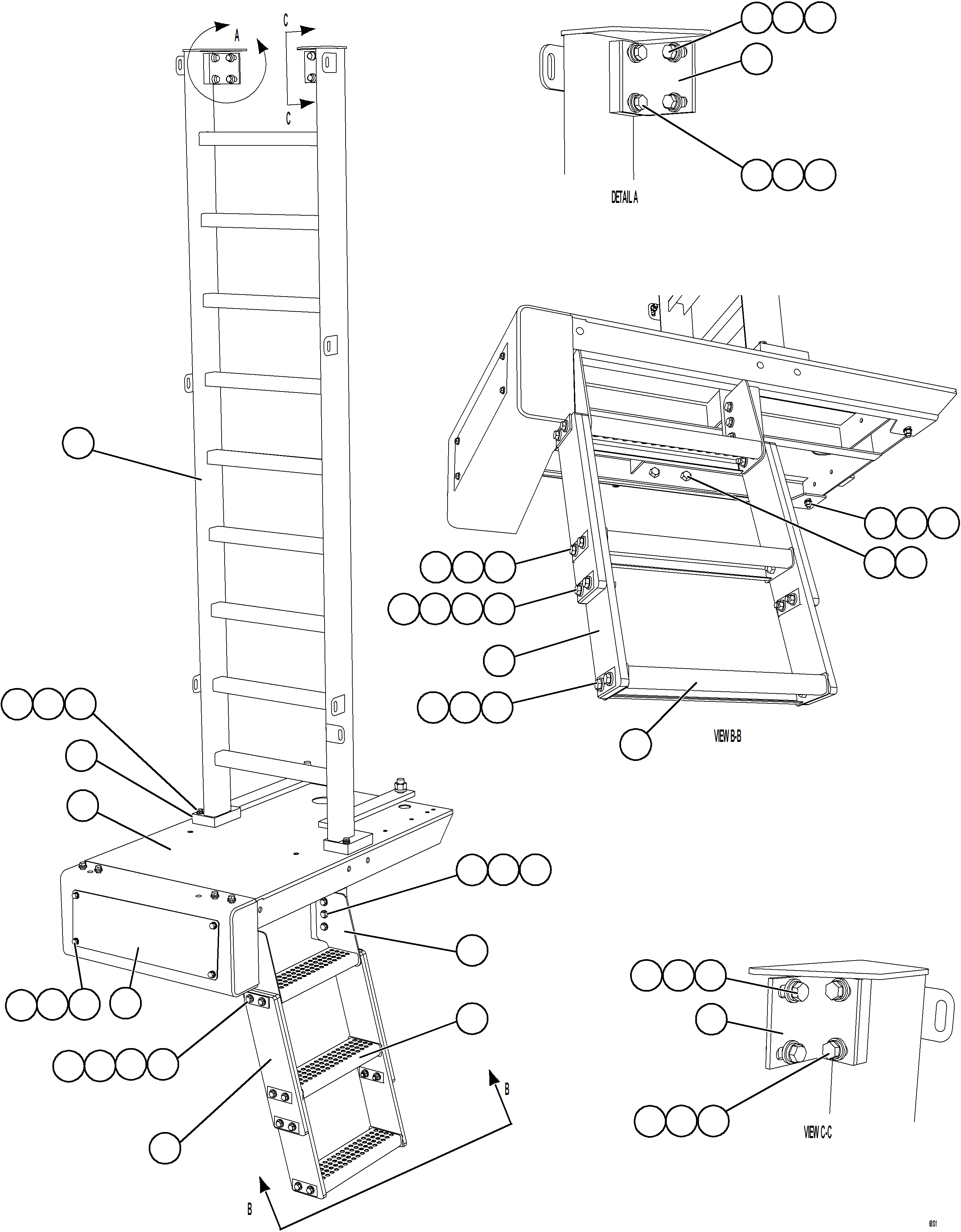 Komatsu parts book diagram for AFE57-JJ 830E-1AC S/N A41035 COLOWYO: LH LADDER & PLATFORM