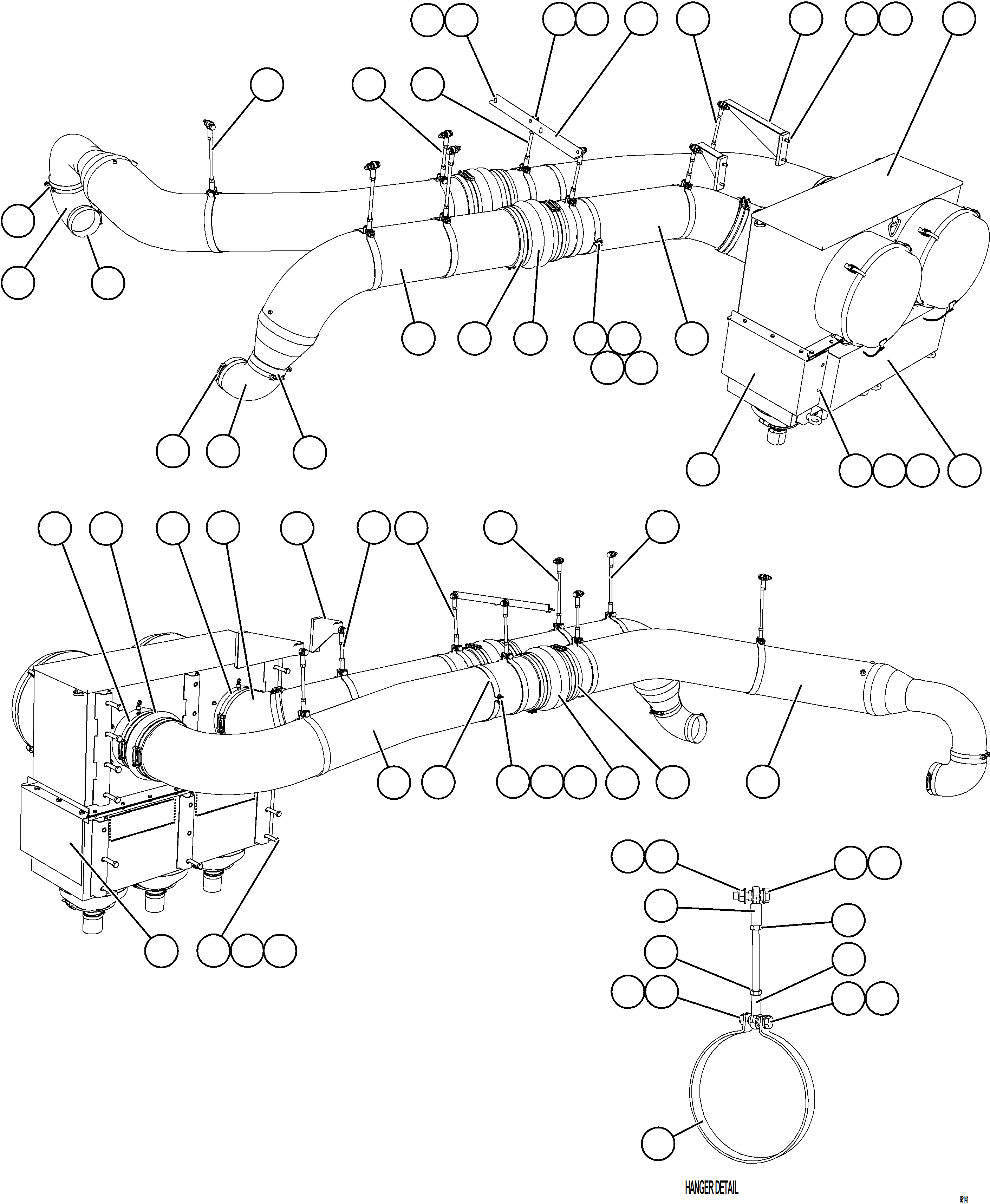 Komatsu parts book diagram for AFE57-JJ 830E-1AC S/N A41035 COLOWYO: LH AIR CLEANER PIPING