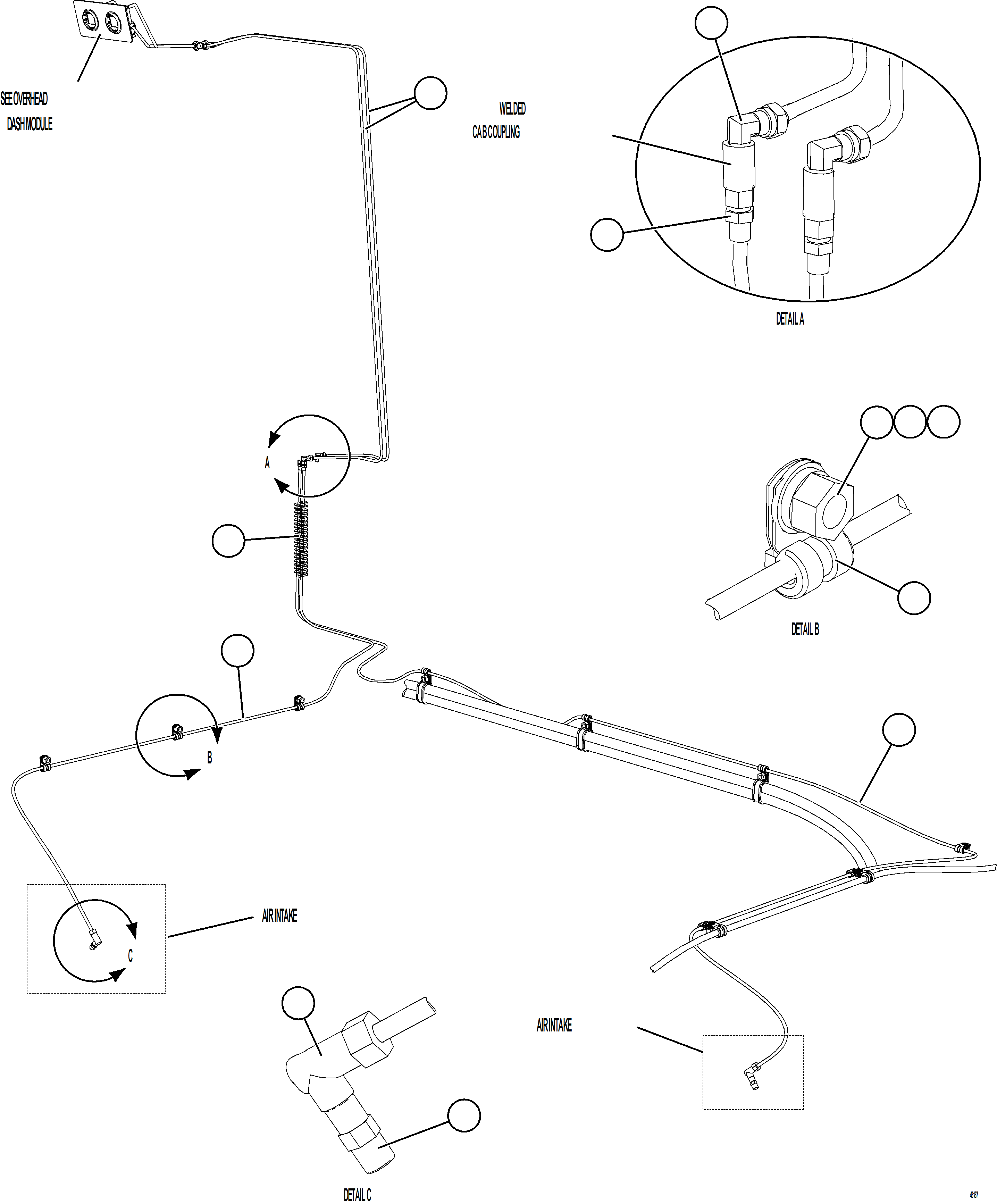 Komatsu parts book diagram for AFE57-JJ 830E-1AC S/N A41035 COLOWYO: AIR CLEANER INDICATOR PIPING