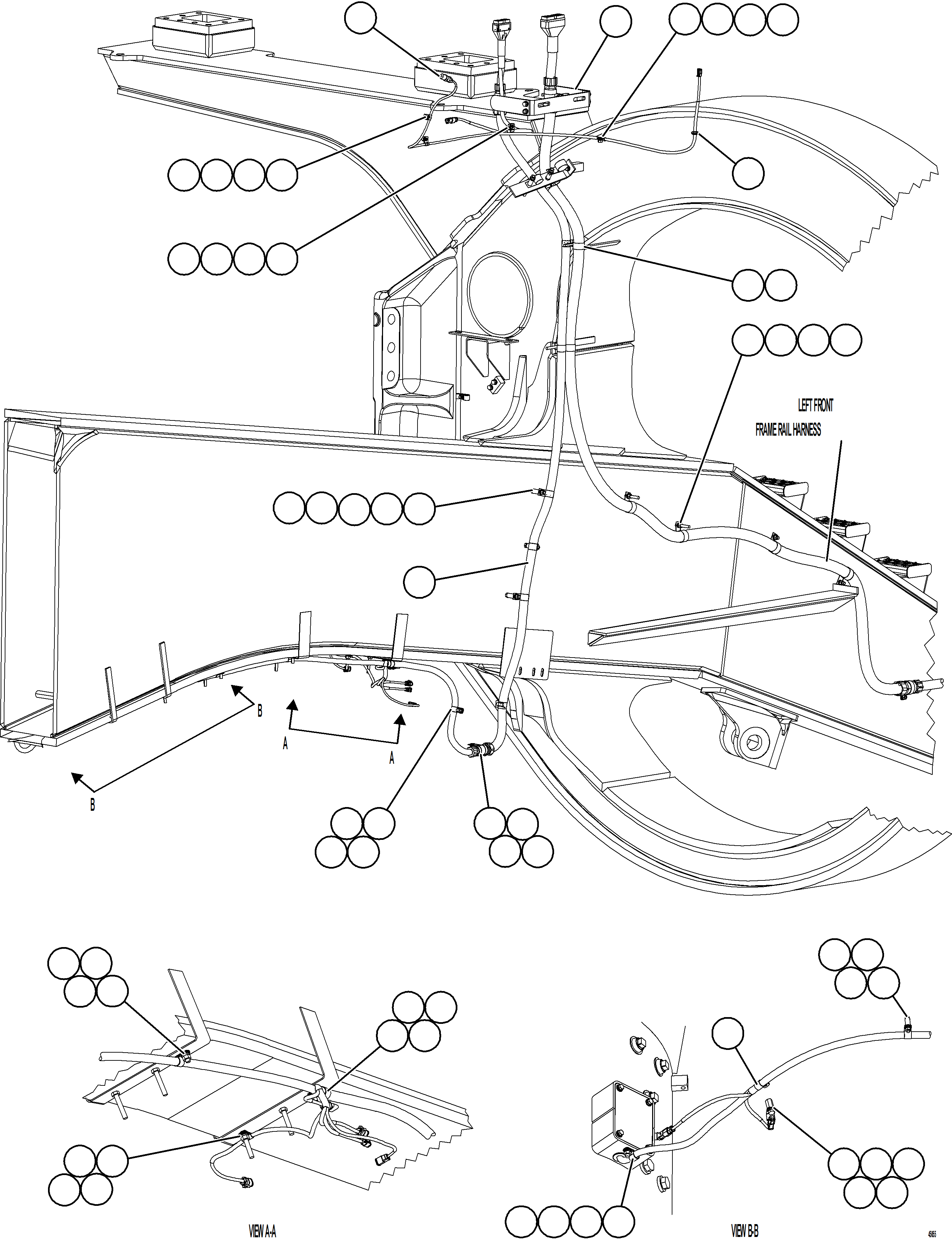 Komatsu parts book diagram for AFE57-JJ 830E-1AC S/N A41035 COLOWYO: LH FRAME RAIL WIRING    2/2