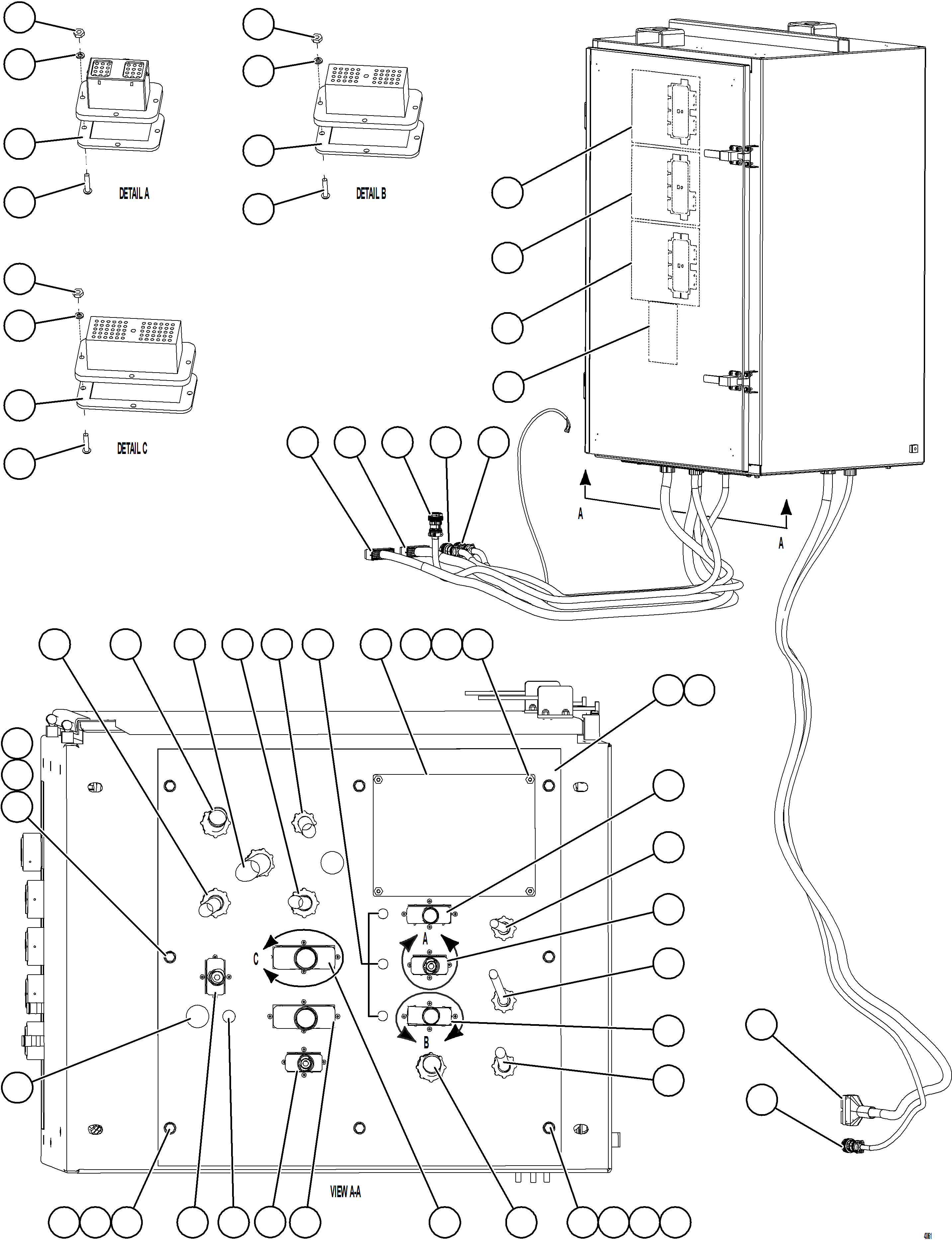 Komatsu parts book diagram for AFE57-JJ 830E-1AC S/N A41035 COLOWYO: AUXILIARY CONTROL CABINET - CABLE CONNECTIONS