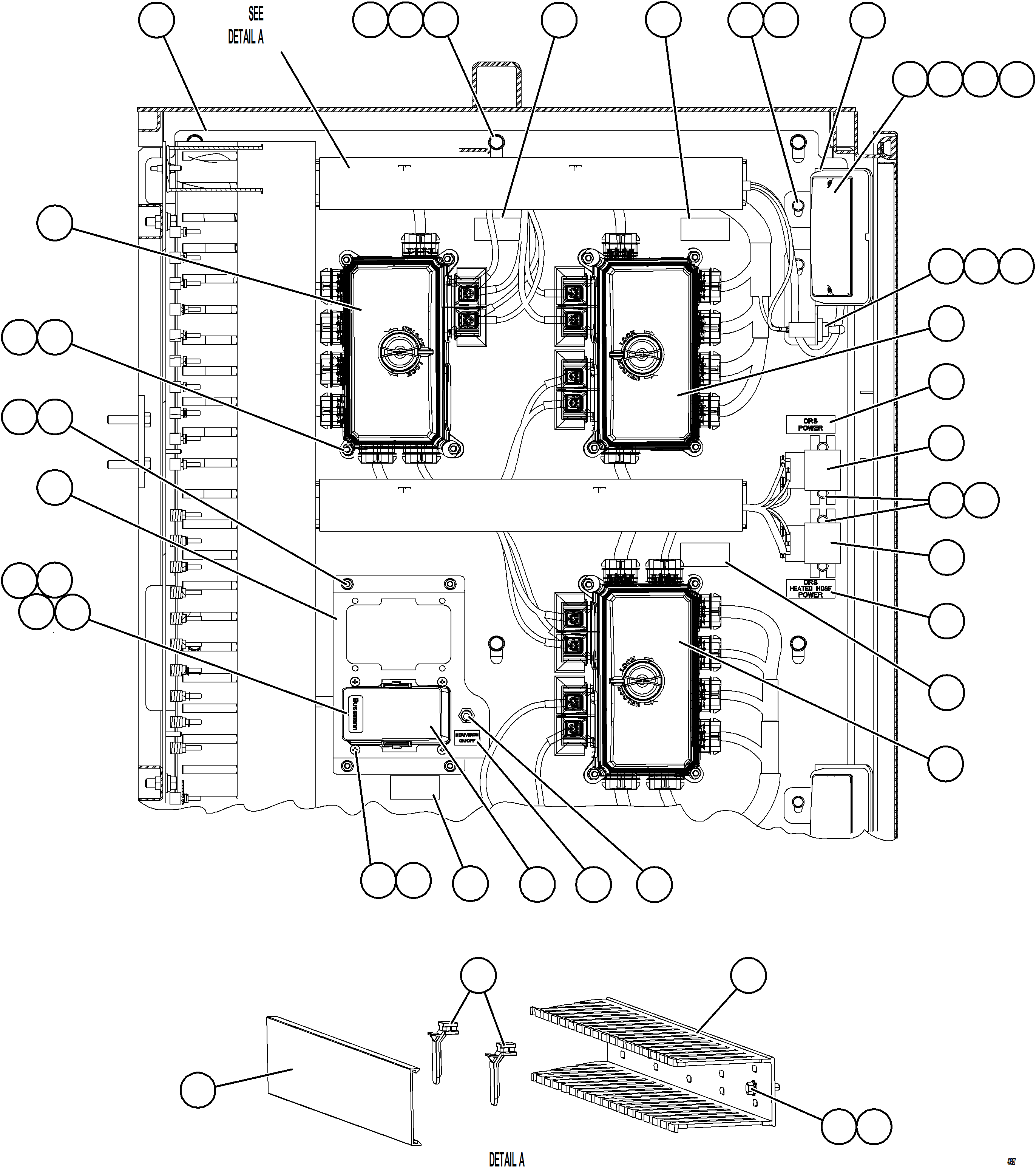 Komatsu parts book diagram for AFE57-JJ 830E-1AC S/N A41035 COLOWYO: AUXILIARY CONTROL CABINET COMP - RH WALL    1/2