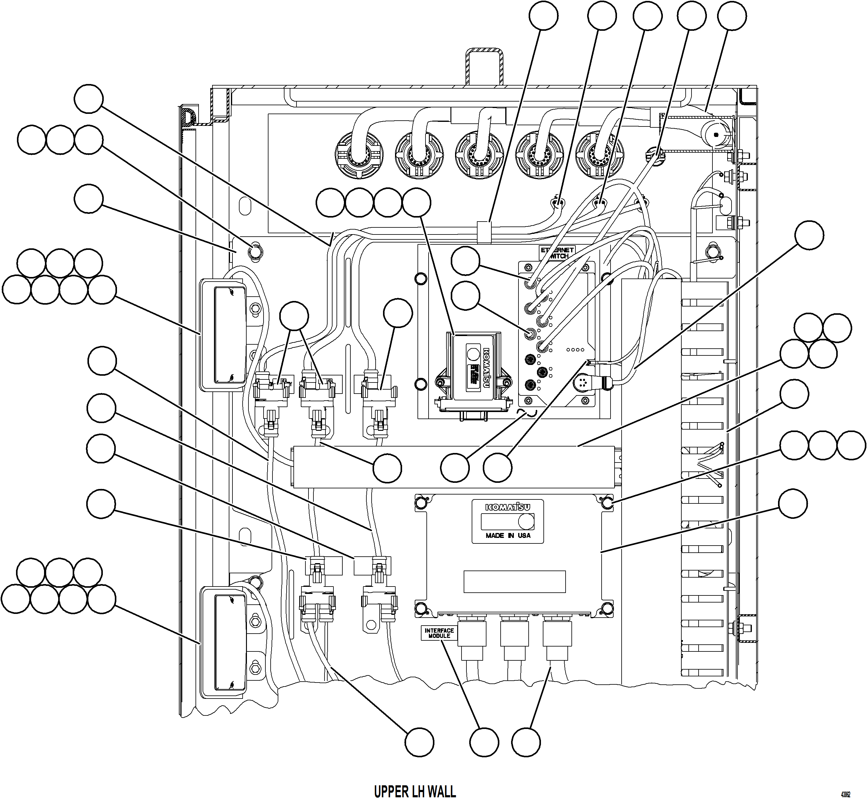 Komatsu parts book diagram for AFE57-JJ 830E-1AC S/N A41035 COLOWYO: AUXILIARY CONTROL CABINET COMP - LH WALL    1/2