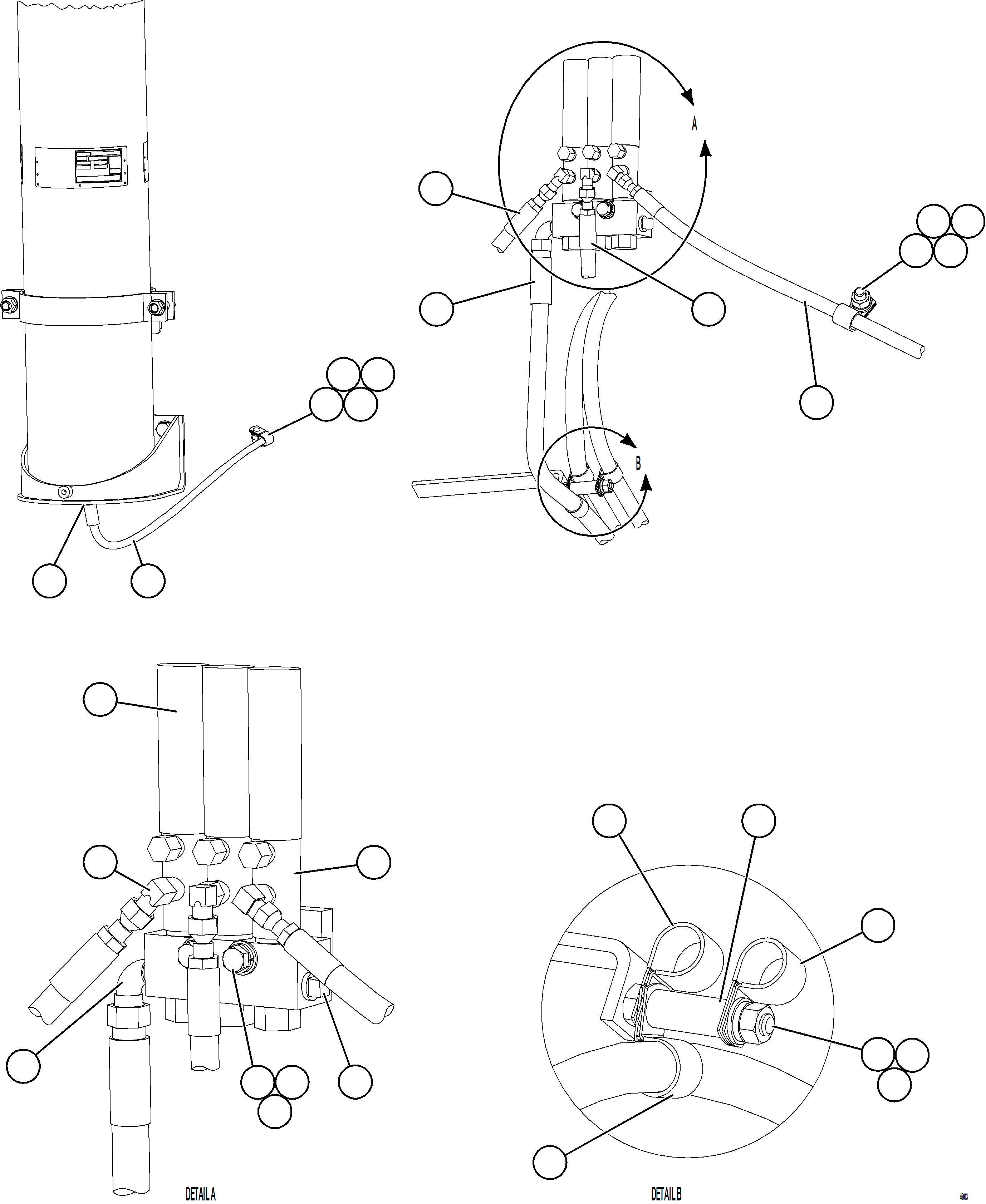 Komatsu parts book diagram for AFE57-JJ 830E-1AC S/N A41035 COLOWYO: AUTOMATIC LUBRICATION - RH FRAME RAIL PIPING