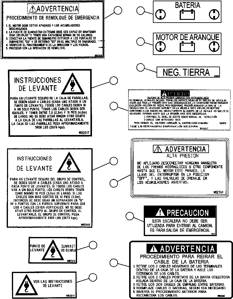 Komatsu parts book diagram for AFE59-A 930E-4 S/N A30465 - A30466    CODELCO GABY: DECALS & WARNINGS (SPANISH) - 2