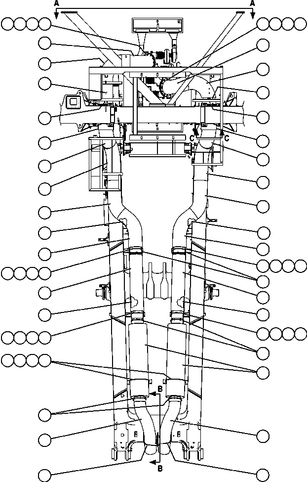 Komatsu parts book diagram for AFE59-BR 930E-4 S/N A30742     FORDING: EXHAUST PIPING ( 1/2)