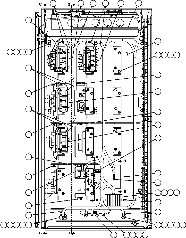 Komatsu parts book diagram for AFE59-BR 930E-4 S/N A30742     FORDING: AUXILIARY CONTROL CABINET COMPONENTS - LH WALL 1/2