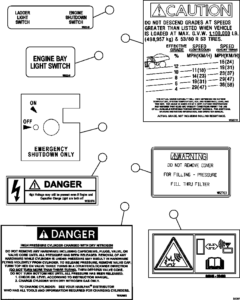 Komatsu parts book diagram for AFE59-CY 930E-4 S/N A30990 & A30991    HYCROFT: DECALS & WARNINGS  4/4
