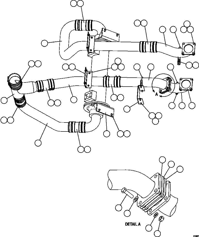 Komatsu parts book diagram for AFE59-CY 930E-4 S/N A30990 & A30991    HYCROFT: RADIATOR PIPING  4/4