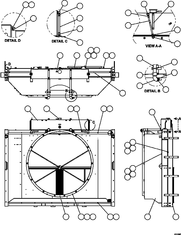 Komatsu parts book diagram for AFE59-EZ 930E-4 S/N A31527, A31539, A31541, A31553, A31555, A31563 & A31565  LOS PELAMBRES: RADIATOR & SHROUD ASSEMBLY     PC2069
