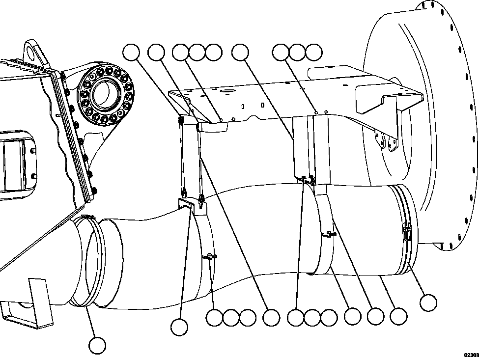 Komatsu parts book diagram for AFE59-FF 930E-4 S/N A31624 & A31628  ANTELOPE COAL: DRIVE AXLE BLOWER HOSE