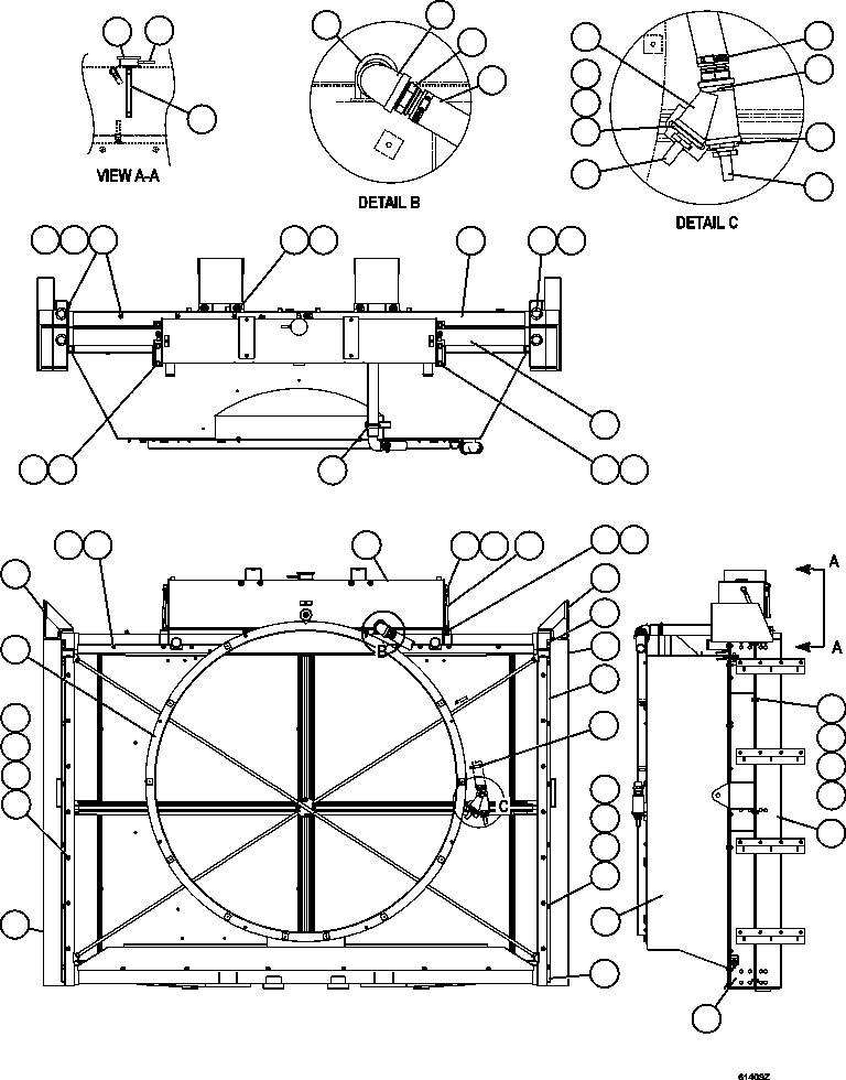 Komatsu parts book diagram for AFE59-FL 930E-4 S/N A31693, A31701, A31710, A31714, A31738 & A31740  TECK - GREENHILLS / FORDING RIVER / QUINTETTE: RADIATOR & SHROUD ASSEMBLY         PC2009