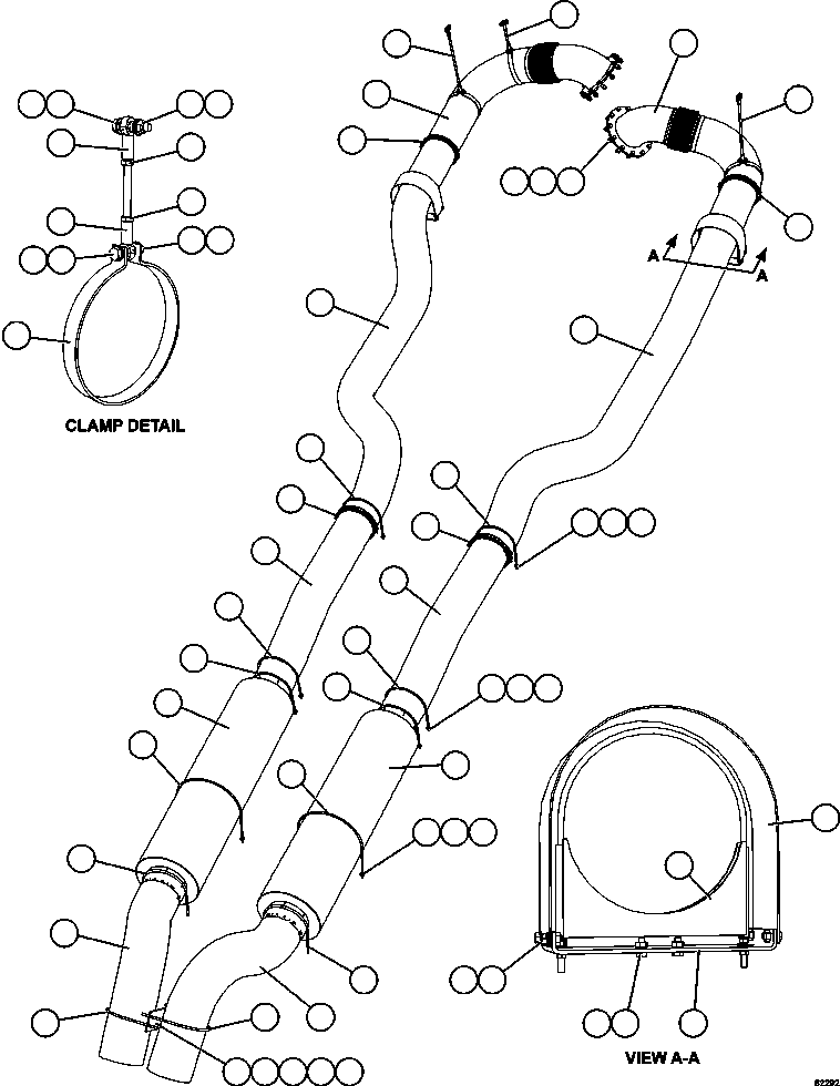 Komatsu parts book diagram for AFE59-FL 930E-4 S/N A31693, A31701, A31710, A31714, A31738 & A31740  TECK - GREENHILLS / FORDING RIVER / QUINTETTE: EXHAUST PIPING - BETWEEN RAILS