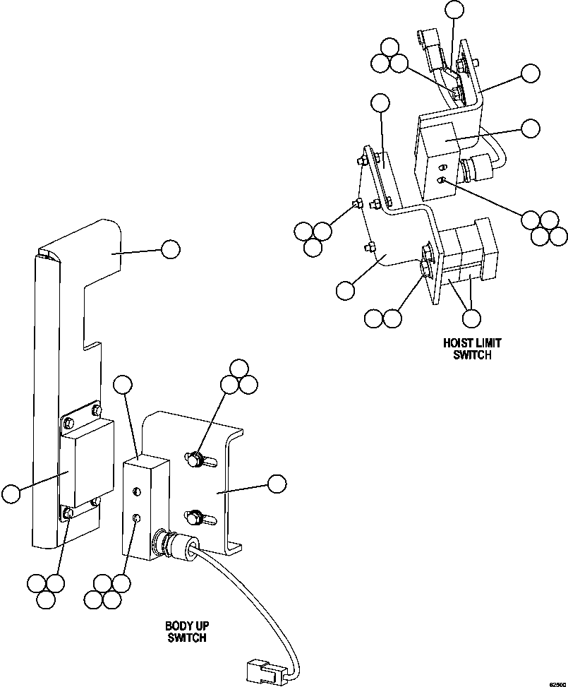 Komatsu parts book diagram for AFE59-FL 930E-4 S/N A31693, A31701, A31710, A31714, A31738 & A31740  TECK - GREENHILLS / FORDING RIVER / QUINTETTE: BODY UP & HOIST LIMIT SWITCH INSTALLATION