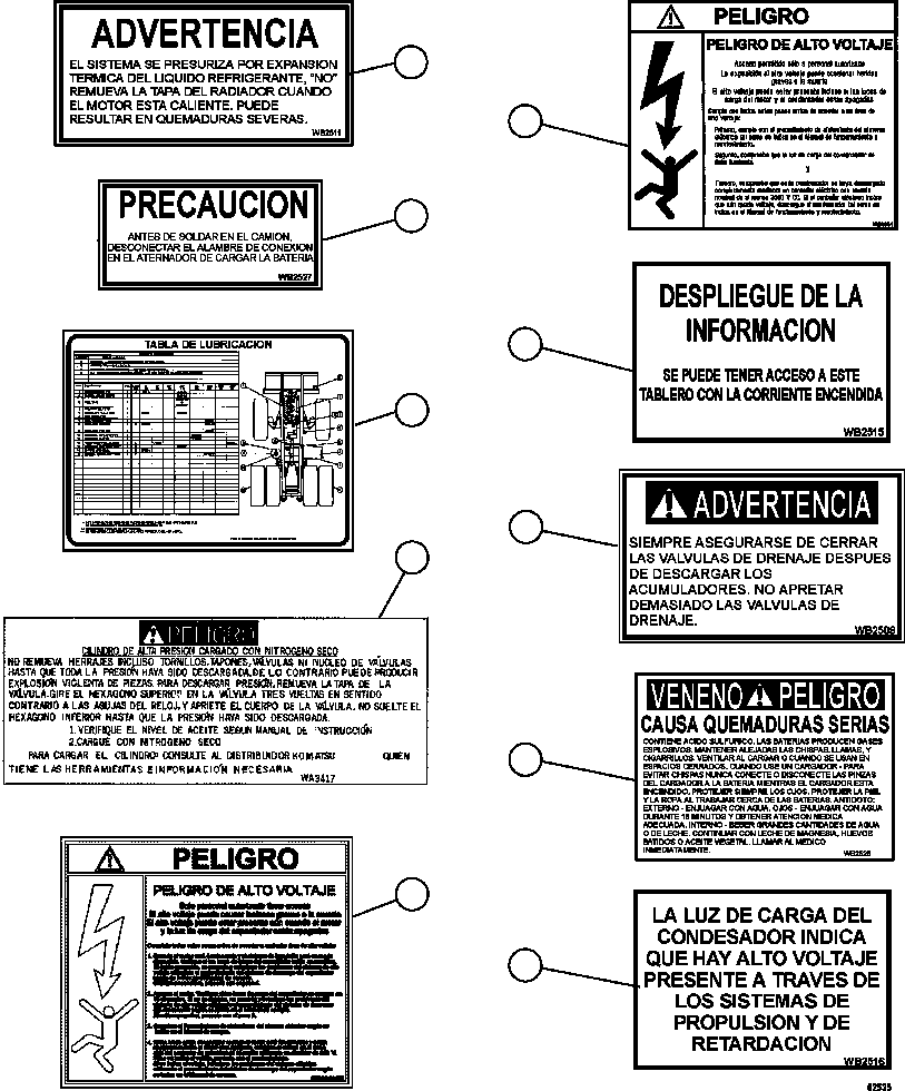 Dump Trucks Komatsu / AFE59-FV 930E-4 S/N A31832 - A31834, A31838 - A31839 & A31847 - A31848  LOS BRONCES(AFE59-FV) / DECALS & WARNINGS (SPANISH)     2/5(004 : 62535)
