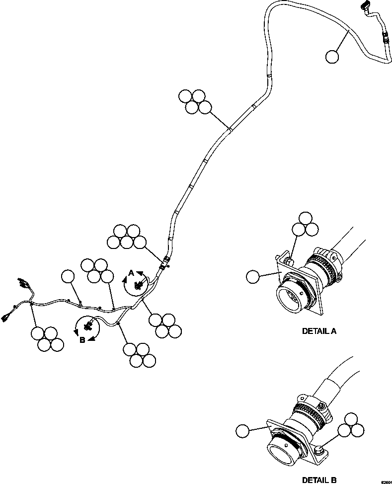 Komatsu parts book diagram for AFE59-FV 930E-4 S/N A31832 - A31834, A31838 - A31839 & A31847 - A31848  LOS BRONCES: RIGHT FRONT FRAME RAIL HARNESS