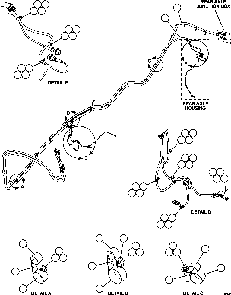 Komatsu parts book diagram for AFE59-FV 930E-4 S/N A31832 - A31834, A31838 - A31839 & A31847 - A31848  LOS BRONCES: RIGHT REAR FRAME RAIL HARNESSES