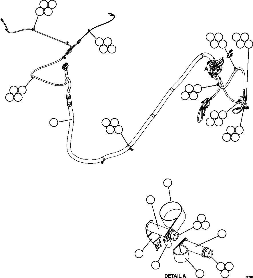 Komatsu parts book diagram for AFE59-FV 930E-4 S/N A31832 - A31834, A31838 - A31839 & A31847 - A31848  LOS BRONCES: LEFT REAR FRAME RAIL HARNESS